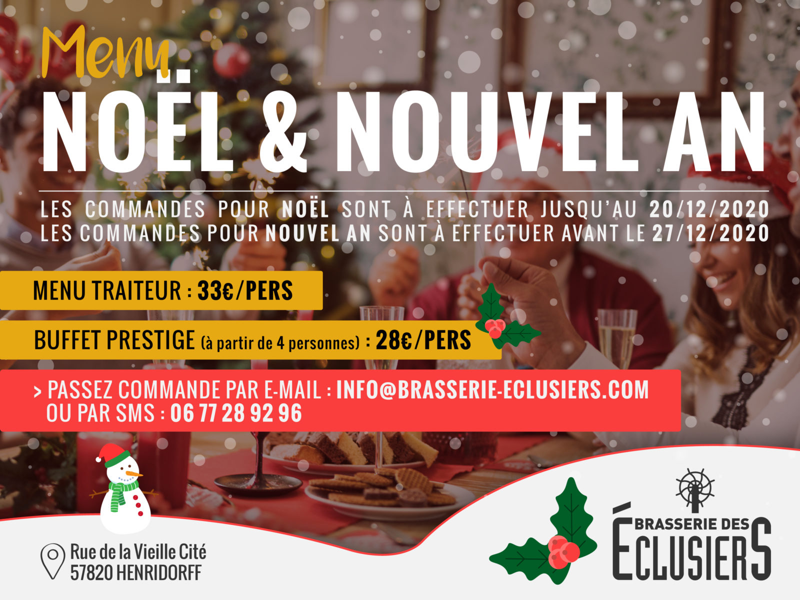 Menu Noël & Nouvel An 2020 - Brasserie des Eclusiers